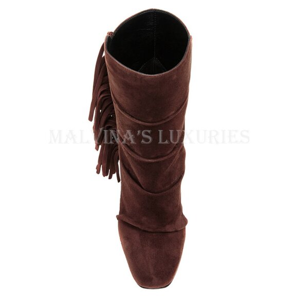 GIUSEPPE ZANOTTI BOOTS ALABAMA ANKLE BOOTIES FRINGE SUEDE LEATHER - Picture 6 of 11